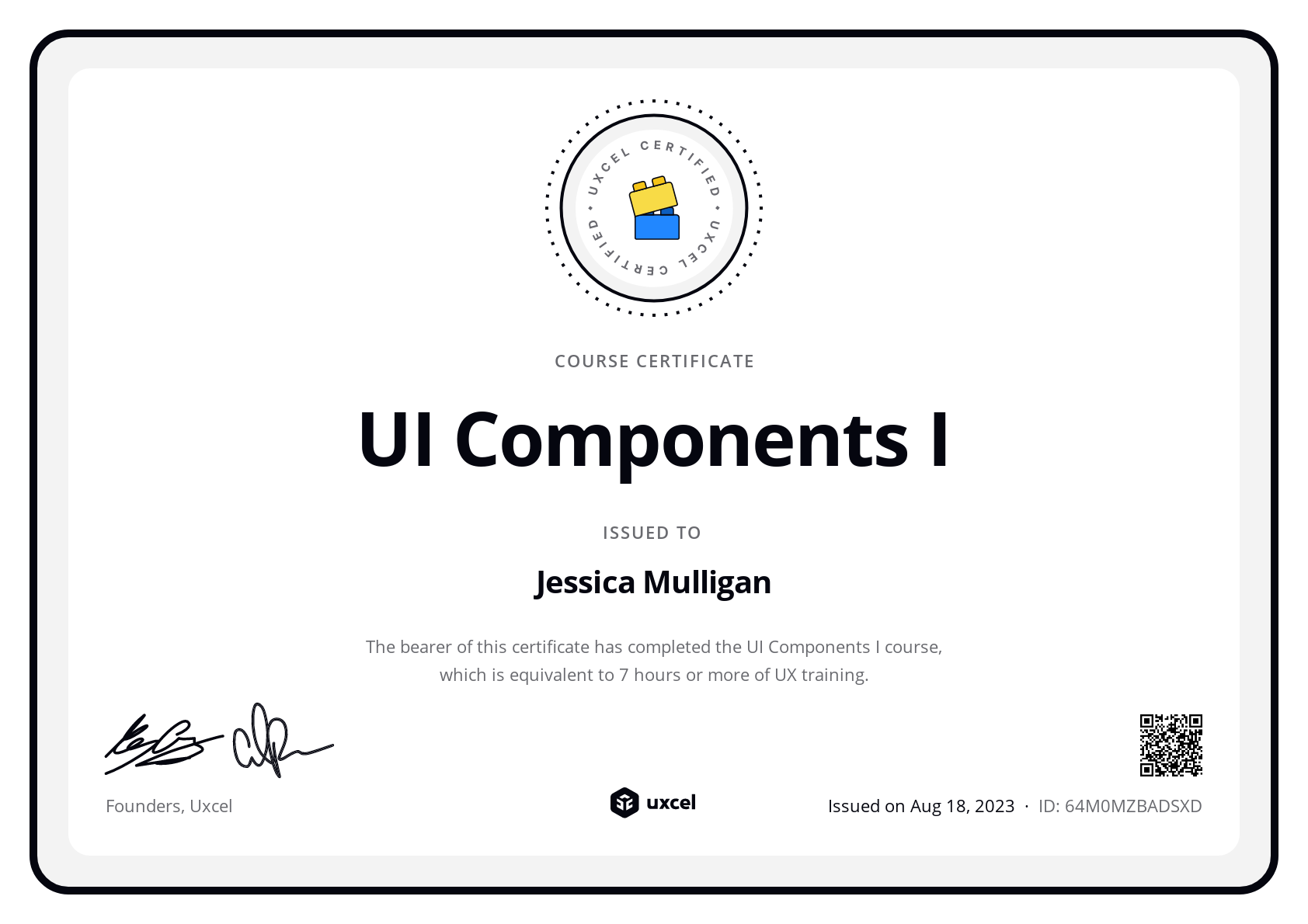 Jessica Mulligan's certificate